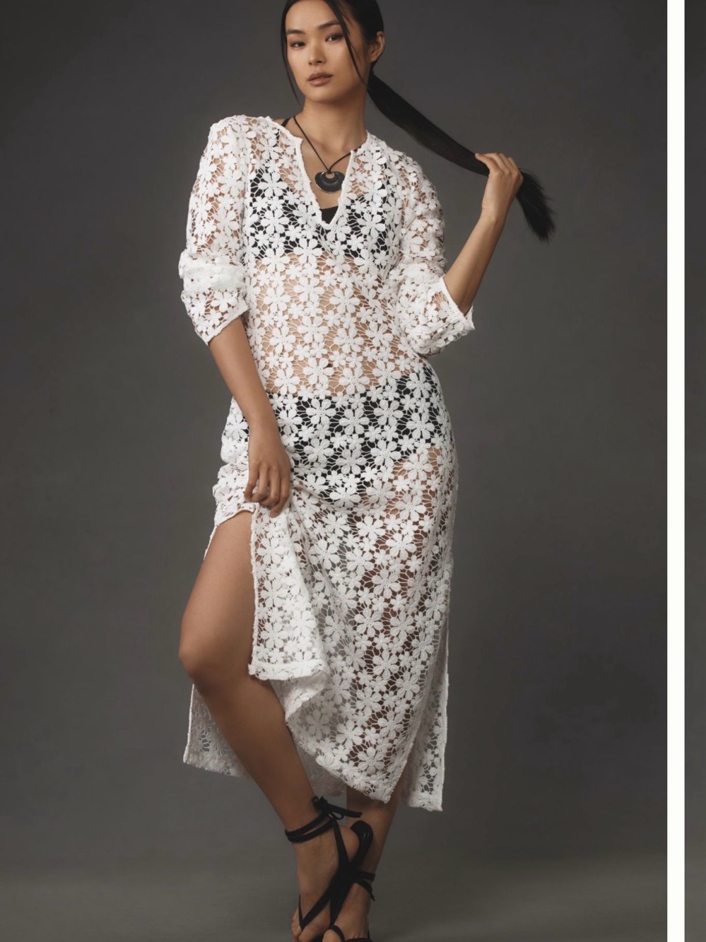 Anthropologie White Floral Crochet Swim Cover-Up / Dress Xs/s